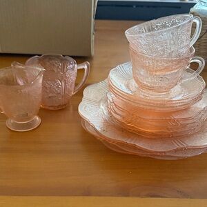 Elegant Pink Glass Tea Set